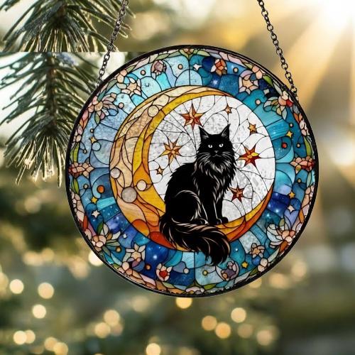 Custom Maine Coon Cat On Moon Glass Suncatcher: Black Cat Lover Gift - image 2