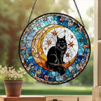 Custom Maine Coon Cat On Moon Glass Suncatcher: Black Cat Lover Gift