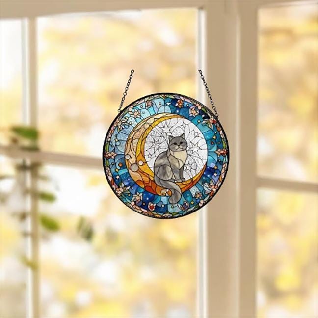 Custom British Shorthair Cat On Moon Glass Suncatcher: Cat Lover Gift