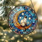 Custom Siamese  Cat On Moon Glass Suncatcher: Cat Lover Gift - image 2