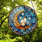 Custom Siamese  Cat On Moon Glass Suncatcher: Cat Lover Gift - image 4