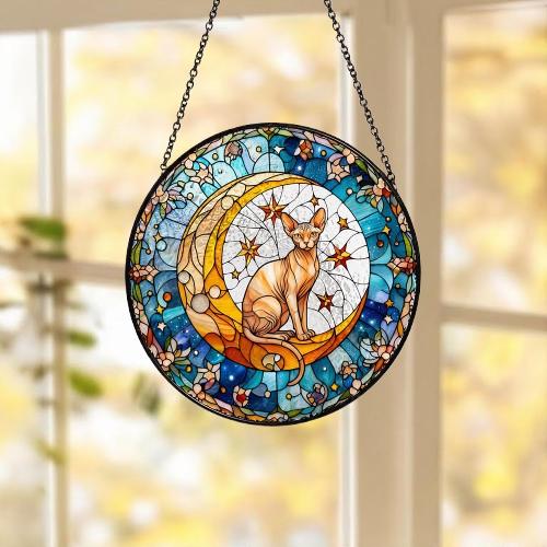 Custom Sphynx Cat On Moon Glass Suncatcher: Cat Lover Gift - image 5