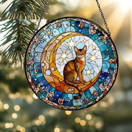 Custom Abyssinian  Cat On Moon Glass Suncatcher: Cat Lover Gift - image 2