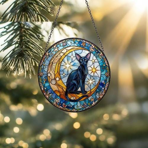 Custom Oriental Shorthair Cat On Moon Glass Suncatcher: Cat Lover Gift - image 2