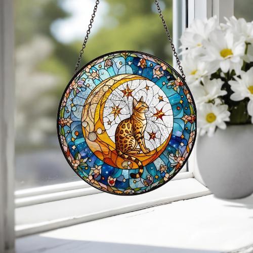 Custom Egyptian Mau Cat On Moon Glass Suncatcher: Cat Lover Gift - image 3