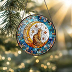 Custom Egyptian Mau Cat On Moon Glass Suncatcher: Cat Lover Gift
