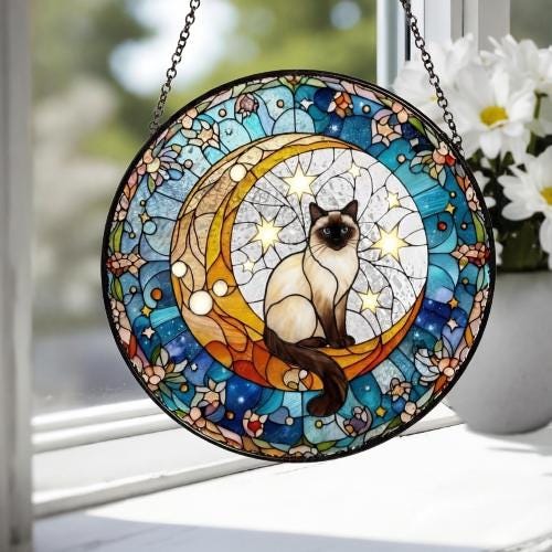 Custom Himalayan Cat On Moon Glass Suncatcher: Cat Lover Gift - image 4