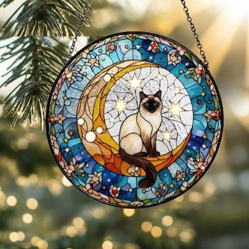 Custom Himalayan Cat On Moon Glass Suncatcher: Cat Lover Gift - image 2