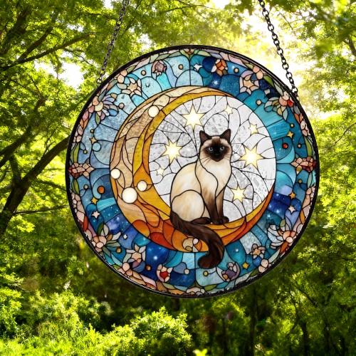 Custom Himalayan Cat On Moon Glass Suncatcher: Cat Lover Gift - image 5