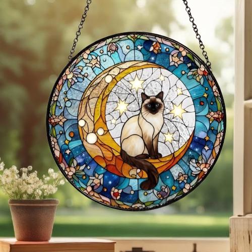Custom Himalayan Cat On Moon Glass Suncatcher: Cat Lover Gift - image 3