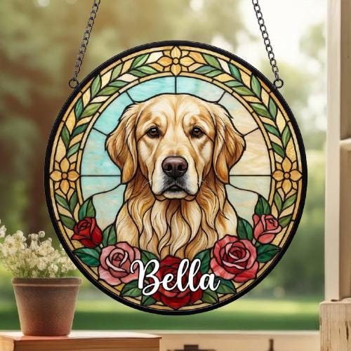 Custom Golden Retriever  Stained Glass Window Hanging, Dog Glass Suncatcher Decor, Stained Glass Window Hanging Decor, Gift For Dog Lover - image 3