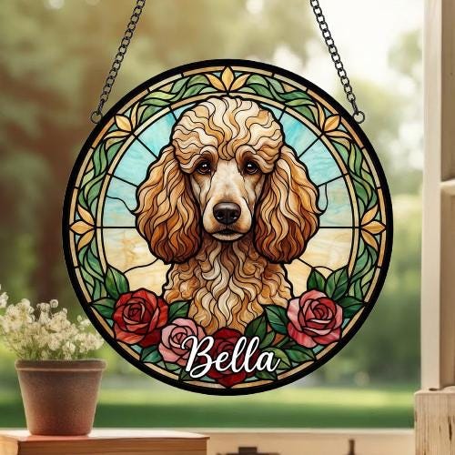 Custom Poodle Stained Glass Window Hanging, Dog Glass Suncatcher Decor, Stained Glass Window Hanging Decor, Gift For Dog Lover - image 3