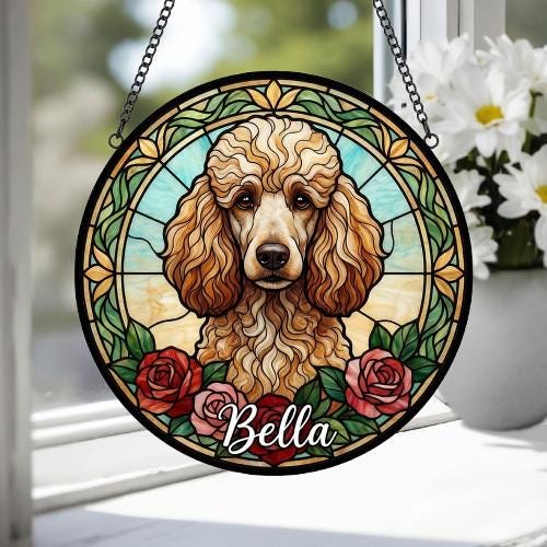 Custom Poodle Stained Glass Window Hanging, Dog Glass Suncatcher Decor, Stained Glass Window Hanging Decor, Gift For Dog Lover - image 4
