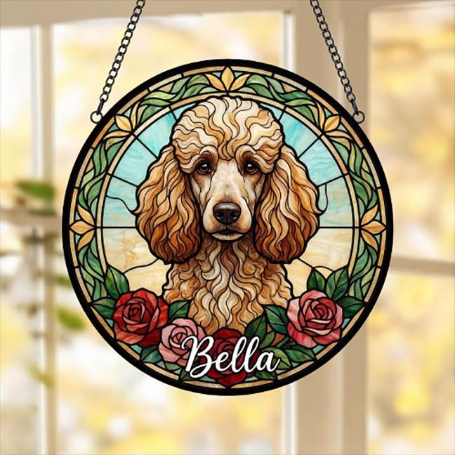 Custom Poodle Stained Glass Window Hanging, Dog Glass Suncatcher Decor, Stained Glass Window Hanging Decor, Gift For Dog Lover