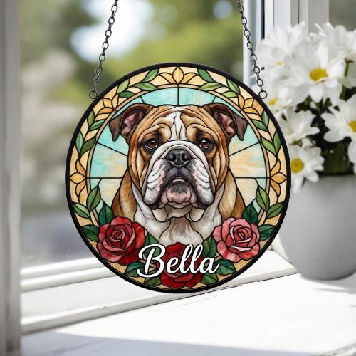 Custom Bulldog  Stained Glass Window Hanging, Dog Glass Suncatcher Decor, Stained Glass Window Hanging Decor, Gift For Dog Lover - image 4
