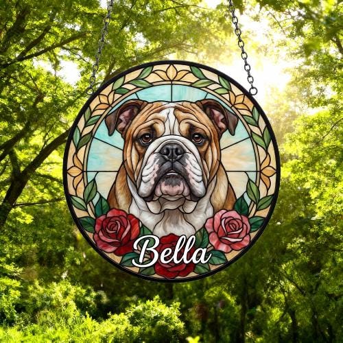 Custom Bulldog  Stained Glass Window Hanging, Dog Glass Suncatcher Decor, Stained Glass Window Hanging Decor, Gift For Dog Lover - image 2