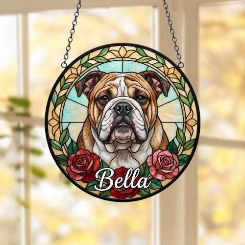 Custom Bulldog  Stained Glass Window Hanging, Dog Glass Suncatcher Decor, Stained Glass Window Hanging Decor, Gift For Dog Lover - image 5