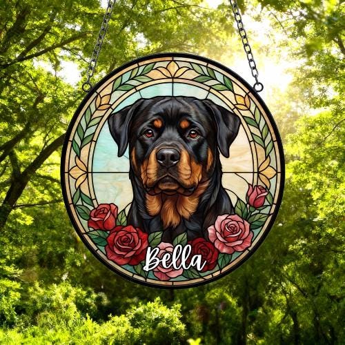 Custom Rottweiler Stained Glass Window Hanging, Dog Glass Suncatcher Decor, Stained Glass Window Hanging Decor, Gift For Dog Lover - image 5