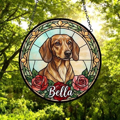 Custom Dachshund Stained Glass Window Hanging, Dog Glass Suncatcher Decor, Stained Glass Window Hanging Decor, Gift For Dog Lover - image 5