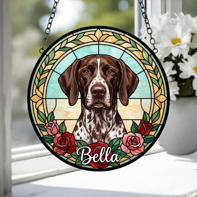 Custom GSP dog  Stained Glass Window Hanging, Dog Glass Suncatcher Decor, Stained Glass Window Hanging Decor, Gift For Dog Lover