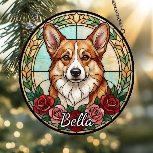 Custom Pembroke Welsh Corgi Stained Glass Window Hanging, Dog Glass Suncatcher Decor, Stained Glass Window Hanging Decor, Gift For Dog Lover - image 2