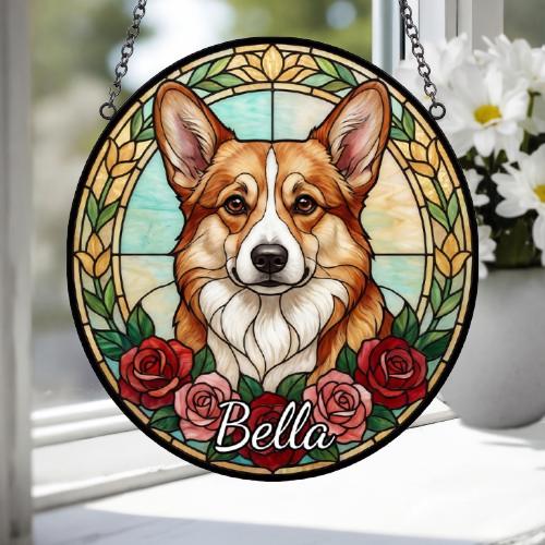 Custom Pembroke Welsh Corgi Stained Glass Window Hanging, Dog Glass Suncatcher Decor, Stained Glass Window Hanging Decor, Gift For Dog Lover - image 4