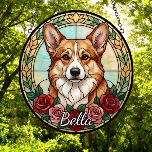 Custom Pembroke Welsh Corgi Stained Glass Window Hanging, Dog Glass Suncatcher Decor, Stained Glass Window Hanging Decor, Gift For Dog Lover - image 5