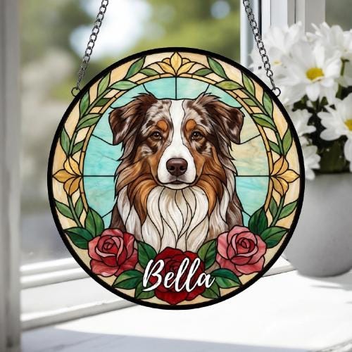 Custom Australian Shepherd Stained Glass Window Hanging, Dog Glass Suncatcher Decor, Stained Glass Window Hanging Decor, Gift For Dog Lover - image 4