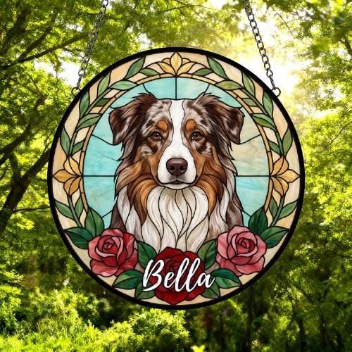 Custom Australian Shepherd Stained Glass Window Hanging, Dog Glass Suncatcher Decor, Stained Glass Window Hanging Decor, Gift For Dog Lover - image 5