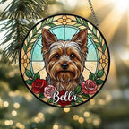Custom Yorkshire Terrier Stained Glass Window Hanging, Dog Glass Suncatcher Decor, Stained Glass Window Hanging Decor, Gift For Dog Lover - image 2