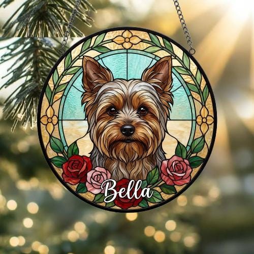 Custom Yorkshire Terrier Stained Glass Window Hanging, Dog Glass Suncatcher Decor, Stained Glass Window Hanging Decor, Gift For Dog Lover - image 2