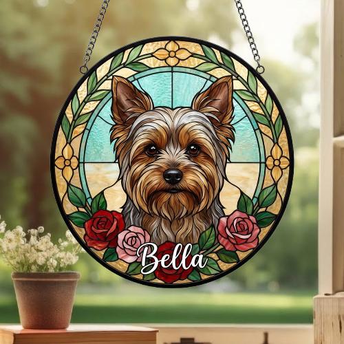 Custom Yorkshire Terrier Stained Glass Window Hanging, Dog Glass Suncatcher Decor, Stained Glass Window Hanging Decor, Gift For Dog Lover - image 3