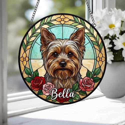 Custom Yorkshire Terrier Stained Glass Window Hanging, Dog Glass Suncatcher Decor, Stained Glass Window Hanging Decor, Gift For Dog Lover - image 4