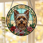 Custom Yorkshire Terrier Stained Glass Window Hanging, Dog Glass Suncatcher Decor, Stained Glass Window Hanging Decor, Gift For Dog Lover