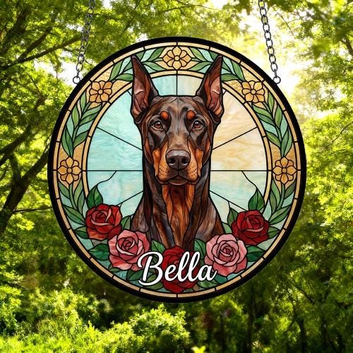 Custom Doberman Pinscher Stained Glass Window Hanging, Dog Glass Suncatcher Decor, Stained Glass Window Hanging Decor, Gift For Dog Lover - image 5