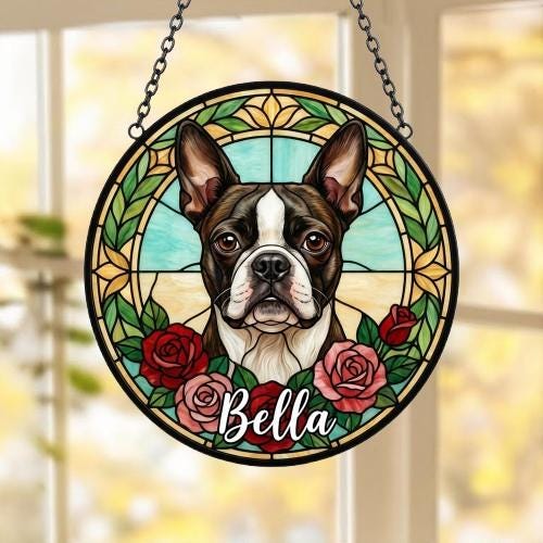 Custom Boston Terrier  Stained Glass Window Hanging, Dog Glass Suncatcher Decor, Stained Glass Window Hanging Decor, Gift For Dog Lover - image 5