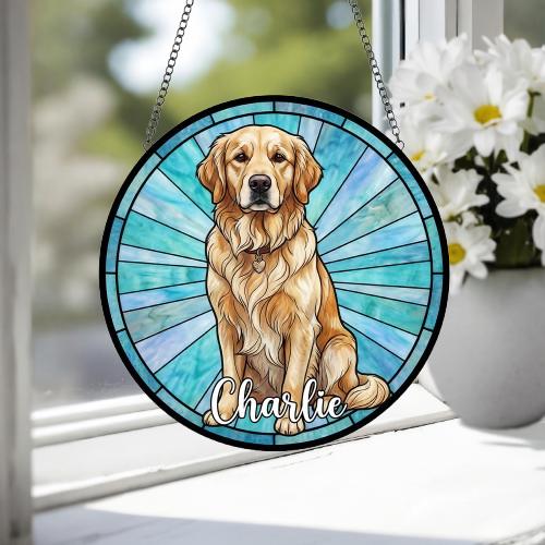 Custom Golden Retriever Window Hanging Suncatcher, Dog Name Suncatcher Decor, Stained Glass Window Hanging Decoration, Gift For Dog Lover - image 4
