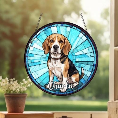 Custom Beagle  Window Hanging Suncatcher, Dog Name Suncatcher Decor, Stained Glass Window Hanging Decoration, Gift For Dog Lover - image 3