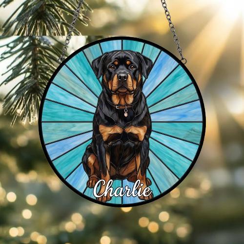 Custom Rottweiler  Window Hanging Suncatcher, Dog Name Suncatcher Decor, Stained Glass Window Hanging Decoration, Gift For Dog Lover - image 2