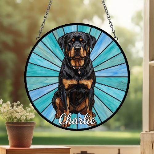 Custom Rottweiler  Window Hanging Suncatcher, Dog Name Suncatcher Decor, Stained Glass Window Hanging Decoration, Gift For Dog Lover - image 3
