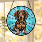 Custom Dachshund Window Hanging Suncatcher, Dog Name Suncatcher Decor, Stained Glass Window Hanging Decoration, Gift For Dog Lover
