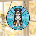 Custom Australian Shepherd Window Hanging Suncatcher, Dog Name Suncatcher Decor, Stained Glass Window Hanging Decoration, Gift For Dog Lover