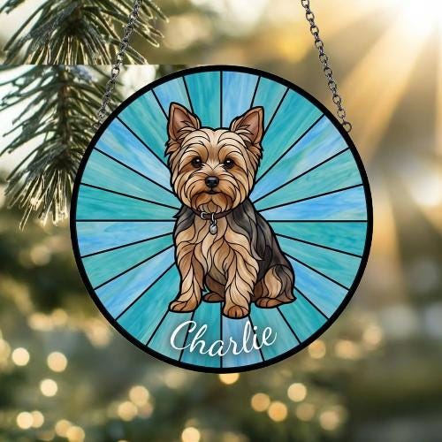 Custom Yorkshire Terrier Window Hanging Suncatcher, Dog Name Suncatcher Decor, Stained Glass Window Hanging Decoration, Gift For Dog Lover - image 2