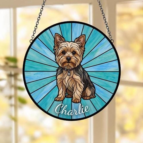 Custom Yorkshire Terrier Window Hanging Suncatcher, Dog Name Suncatcher Decor, Stained Glass Window Hanging Decoration, Gift For Dog Lover - image 5