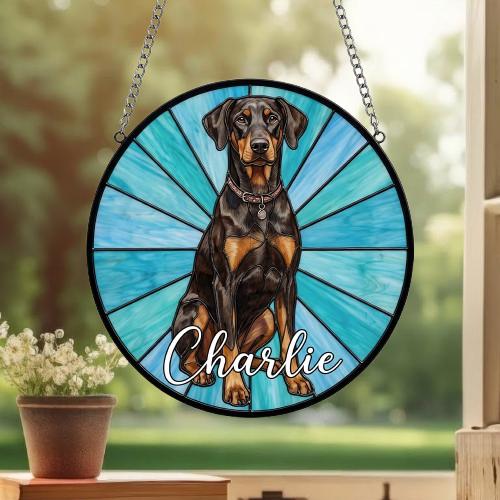 Custom Doberman Pinscher Window Hanging Suncatcher, Dog Name Suncatcher Decor, Stained Glass Window Hanging Decoration, Gift For Dog Lover - image 3