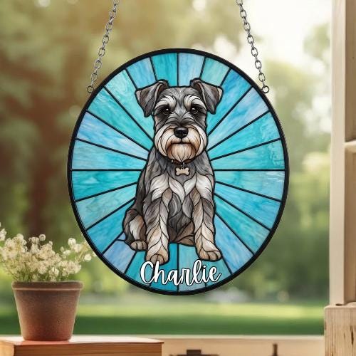 Custom Miniature Schnauzer Window Hanging Suncatcher, Dog Name Suncatcher Decor, Stained Glass Window Hanging Decoration, Gift For Dog Lover - image 3