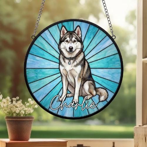 Custom Siberian Husky Window Hanging Suncatcher, Dog Name Suncatcher Decor, Stained Glass Window Hanging Decoration, Gift For Dog Lover - image 3
