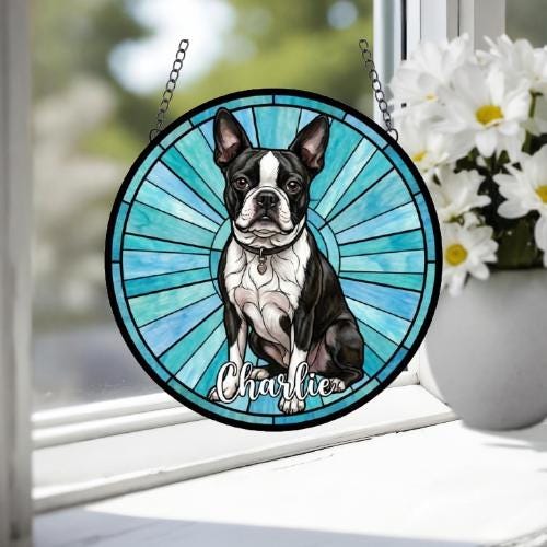 Custom Boston Terrier Window Hanging Suncatcher, Dog Name Suncatcher Decor, Stained Glass Window Hanging Decoration, Gift For Dog Lover - image 4