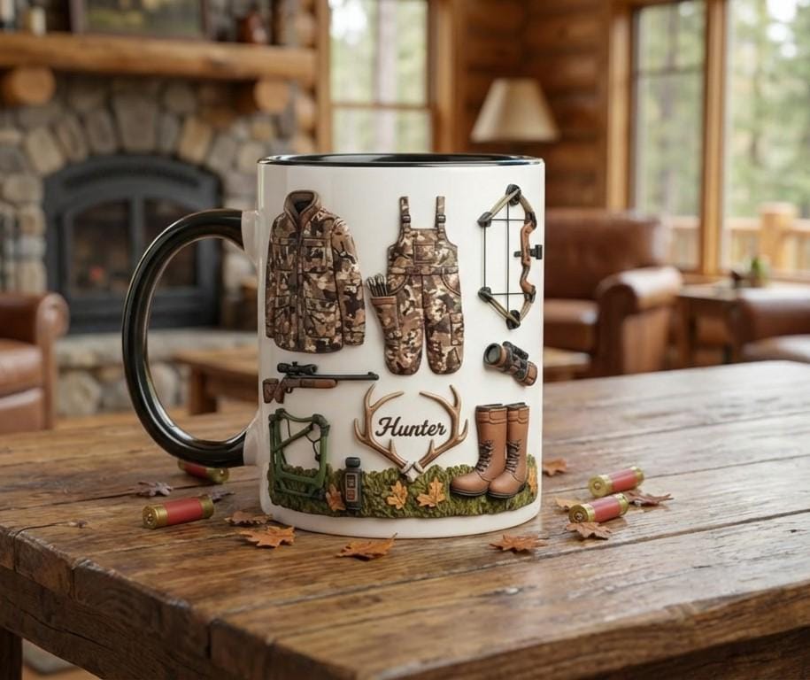 Personalized Hunting Mug, Custom Name Hunting Coffee Cup, Hunter Gift, Outdoor Hobby Mug