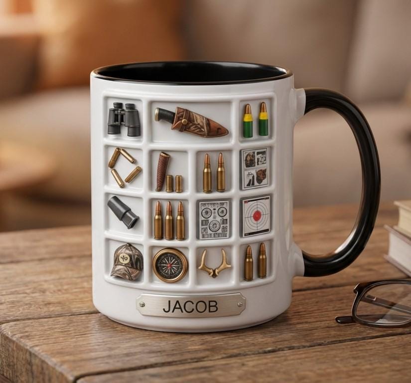 Personalized Hunting Mug, Custom Name Hunting Coffee Cups, Hunter Gift, Outdoor Hobby Cup